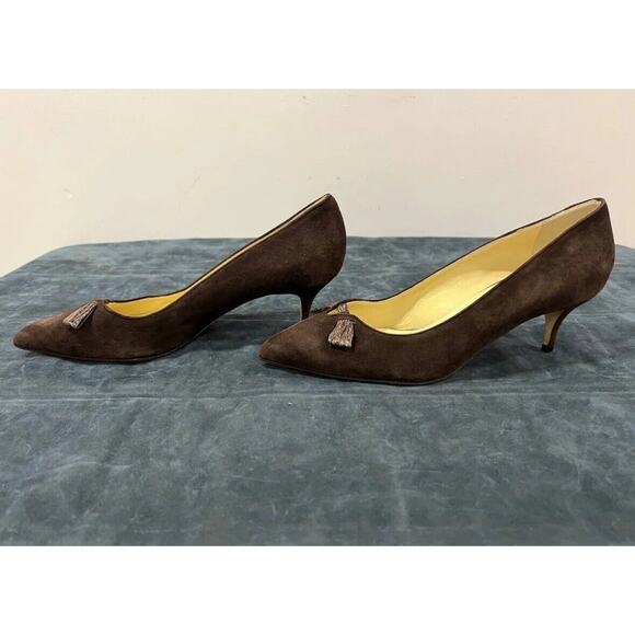 Sarah Flint Brown Suede & Snakeskin Bow Heel Pumps Size 11 US / 42 EUR - Picture 5 of 9